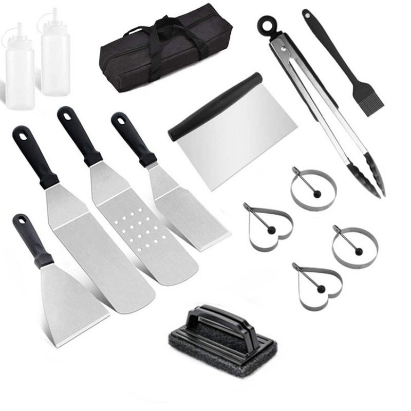 Outdoor BBQ Barbecue Tools 15 Piece Set Stainless Steel Grill Shovel Cooking Shovel Teppanyaki Stainless Steel Combination Baking Tool