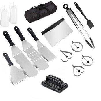Outdoor BBQ Barbecue Tools 15 Piece Set Stainless Steel Grill Shovel Cooking Shovel Teppanyaki Stainless Steel Combination Baking Tool