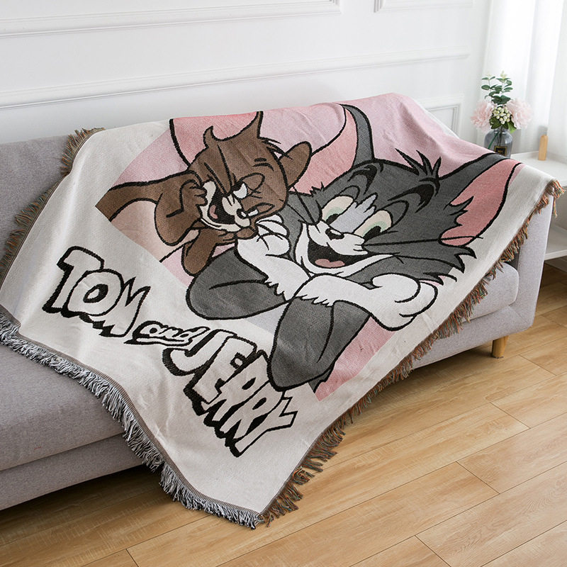 Cartoon Cat and Mouse Single Sofa Cover Full Cover Cloth Sofa Blanket Sofa Towel Multifunctional Tapestry Thread Blanket
