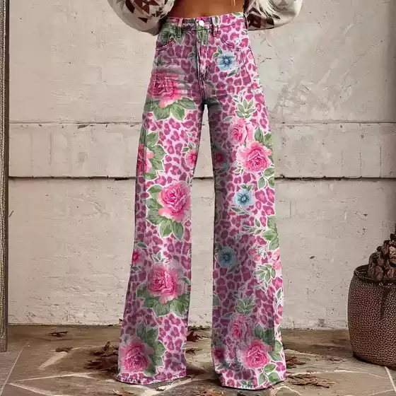 Cross-Border Aliexpress Ebay European and American Foreign Trade Plus-Size Women's Fashion Casual Pants Thin Imitation Denim Wide-Leg Long Pants