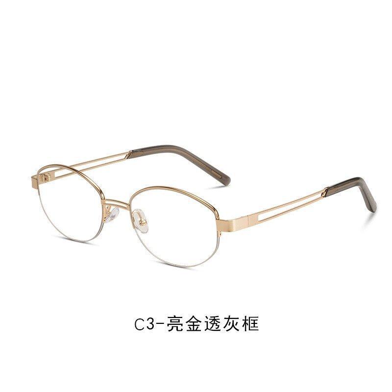 K-Style of Metal Gold-Rimmed Oval Half-Frame Glasses, Cool, High-Sensitivity, Anti-Blue Light, Plain-Faced Myopia Frames for Women