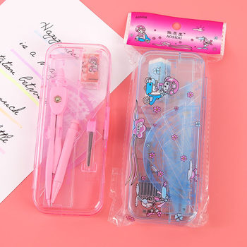 Metal Compass Set Student Supplies Learning Office Geometric Drawing Triangle Plate Ruler 7-Piece Set Factory Cross-Border