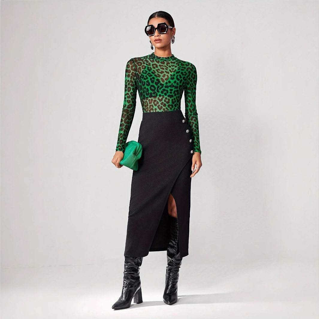 Womens Sheer Long Sleeve T Shirt Leopard Print Round Neck Lightweight Fabric Summer Fashion Wholesale Available