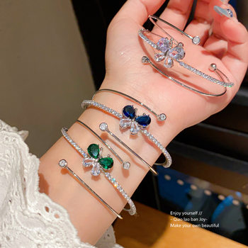 Multi-Layer Zircon Butterfly Open Bracelet Light Luxury High-End Bracelet Korean Style Personalized Fashion Exquisite Commuter Bracelet for Women