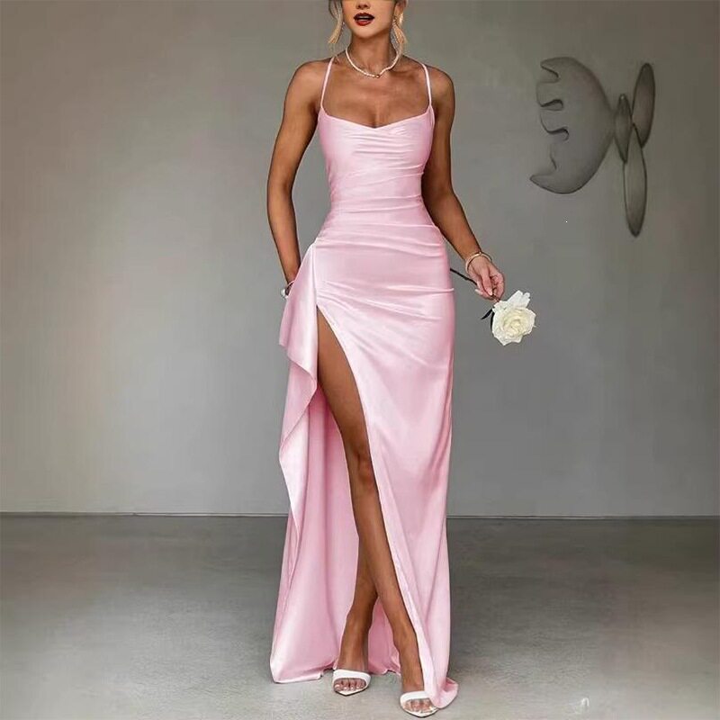 Elegant Solid Color Split Hem Cami Dress Spring Collection Fashionable Womens Apparel Wholesale Available