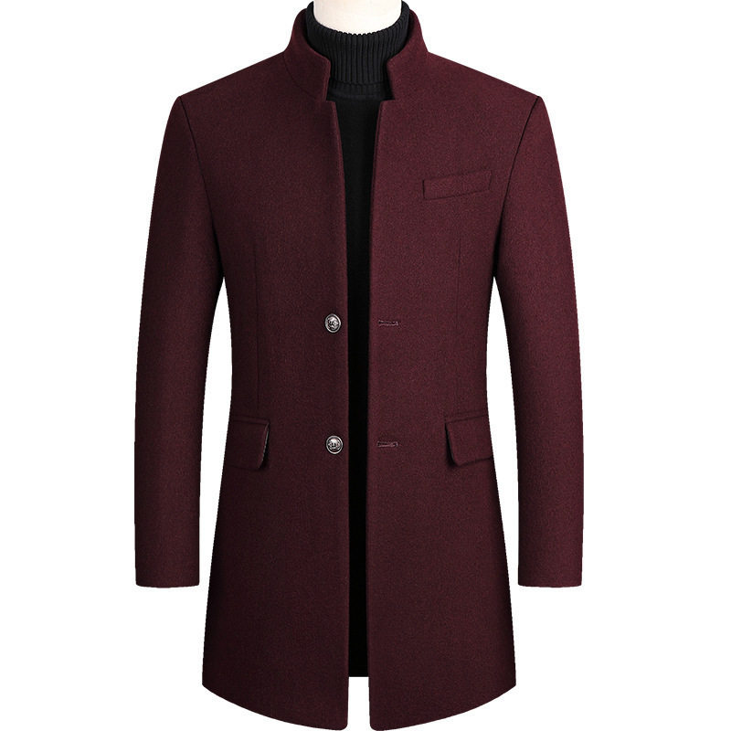 Mens Wool Blend Overcoat Mid Length Warm Coat Casual Winter Outerwear Available in Multiple Colors and Sizes