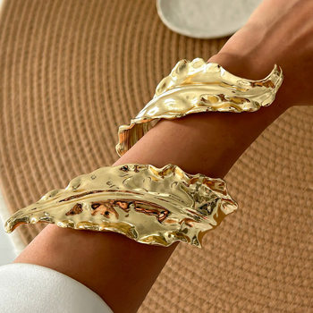 European and American Cross-border Jewelry Liquid Exaggerated Leaves Winding Bracelet Metallic Opening Bracelet suit Personality