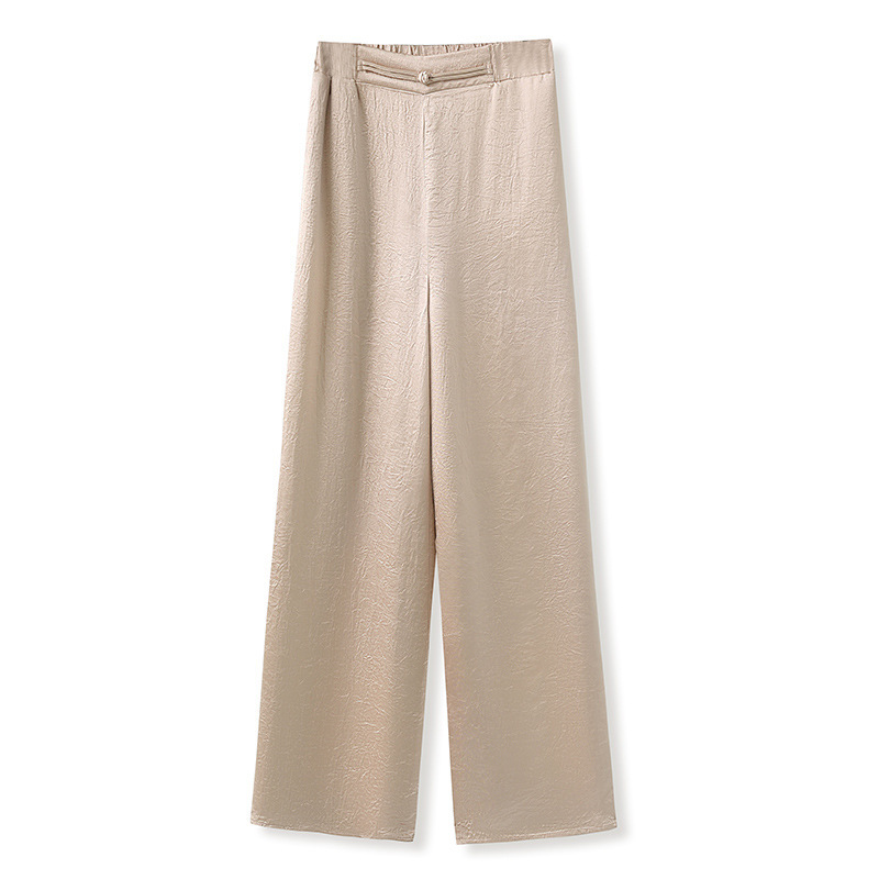Quần dài nữ ống thẳng cạp cao chất liệu acetate phối polyester mỏng nhẹ — Màu vàng
