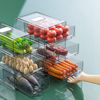 PET Refrigerator Fresh-keeping Drawer Storage Box Dumplings Vegetable and Fruit Freezing Drain Basket Double-layer Egg Box Refrigerator Drawer Box