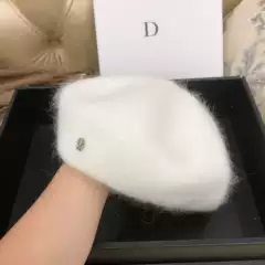 Angora rabbit fur beret autumn and winter warm soft waxy plush octagonal cap fashion Korean outdoor all-match painter hat