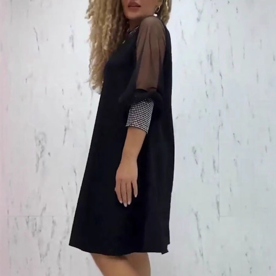 Long Sleeve A Line Dress Diamond Neckline Elegant Design Autumn Winter Fashion Perfect for Parties and Events