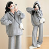 2025 Autumn and Winter Maternity Wear New Korean Style Temperament Hooded Pullover Knitted Top Maternity Wide Leg Pants Suit