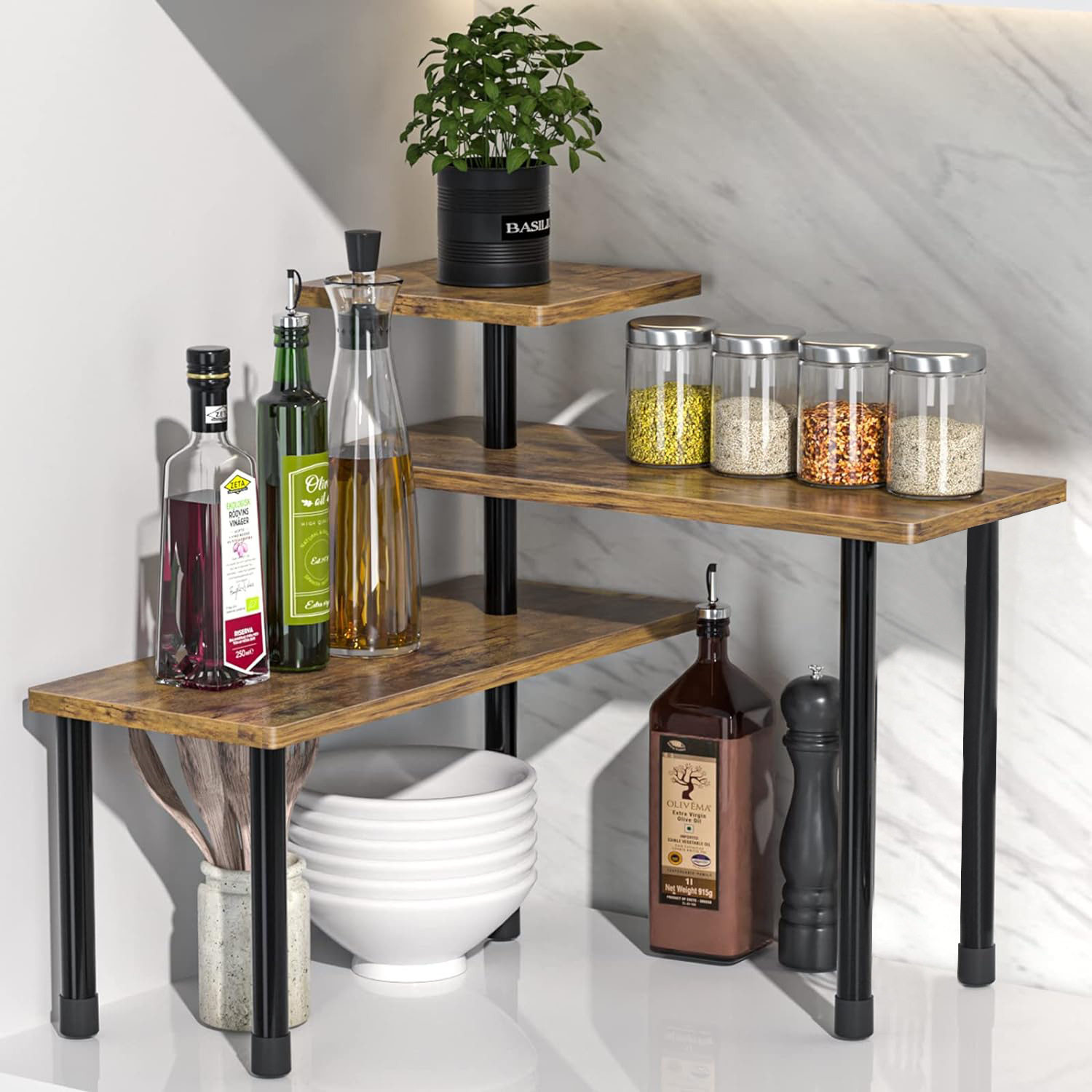 Multi-functional Three-layer Wood Board Storage Rack Kitchen Corner Seasoning Storage Rack Desktop Corner Corner Storage Rack