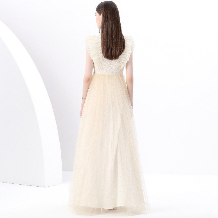 Elegant French Style Dress Ruffled V Neck Waist Defining Slim Fit Sheer Long Skirt Perfect for Formal Occasions