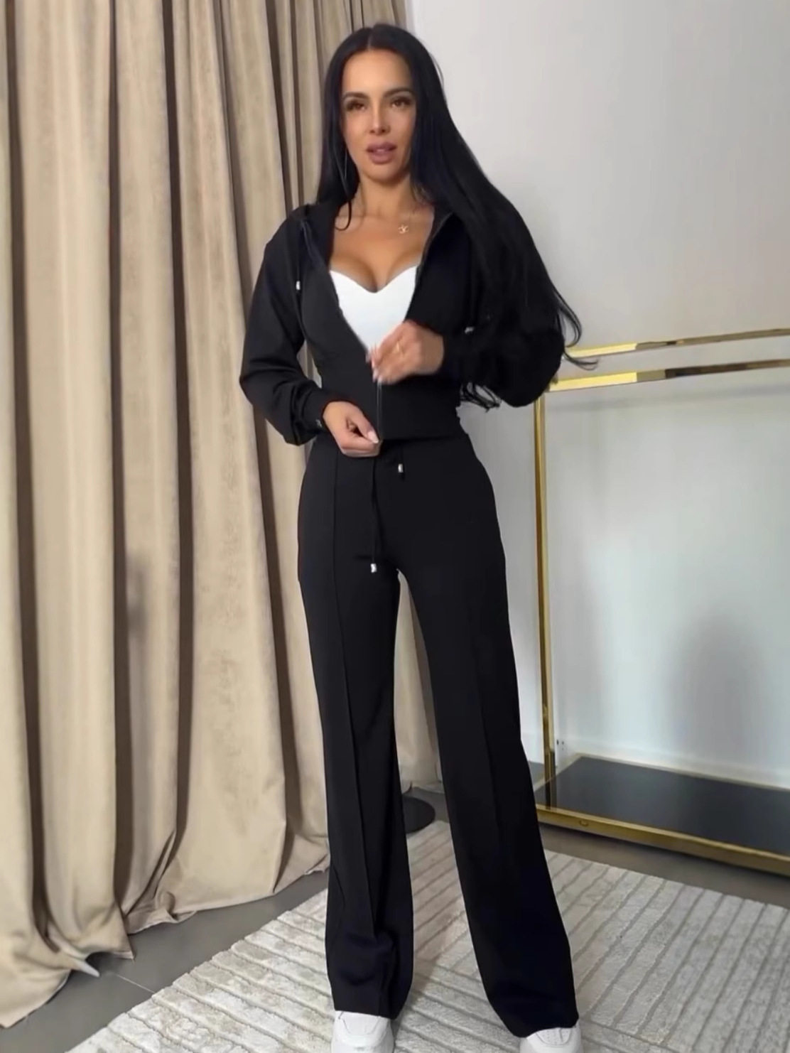 European and American 2025 Spring and Autumn Women's Long-Sleeved Slim Short Two-Piece Set Cross-Border Independent Station Popular Hooded Casual Suit