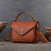 Top Layer Cowhide Women's Handbag Street Vintage Messenger Bag Women's High-end Envelope Bag Genuine Leather Shoulder Crossbody 