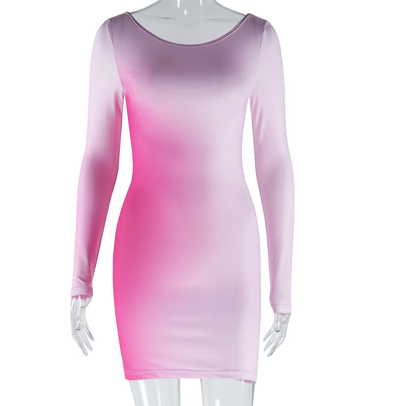 Summer Womens Bodycon Dress Sexy Round Neck Long Sleeve Slim Fit Unique Design Perfect for Parties and Events