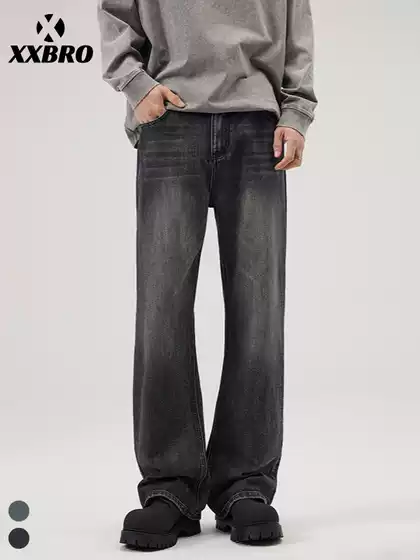 Muxi Clothing # American High Street Autumn New Style Washed Bamboo Cotton Jeans Loose Micro Larch Old Wide Leg Pants