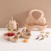 Amazon New Silicone Tableware suit Children's Supplementary Food Bow Split Plate Baby Dining Bib Fork Spoon
