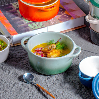 Round Cheese Baked Rice Bowl Ceramic Bowl Household Baking Bowl Tableware Western Food Bowl Double-Eared Baking Bowl Oven Special