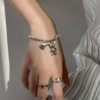 Korean Style S925 Silver-Plated Bear Bracelet for Women, Vintage Fashion Heavy-Duty Heart Bracelet, Round Bead Square Creative Jewelry Trend