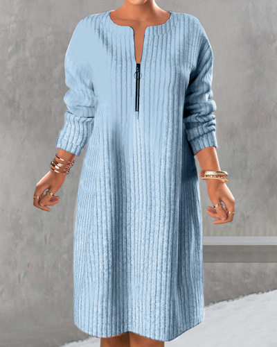 Casual Long Sleeve Sweater Dress Solid Color Zipper Detail Comfortable Fit Winter Fashion for Women OEM Available