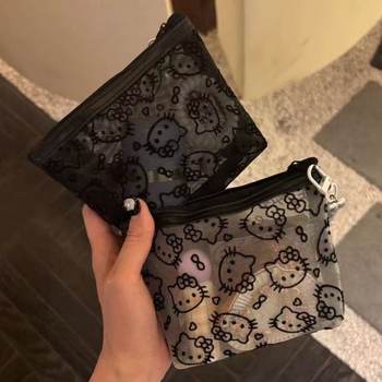[in Stock] Special Price Transparent Mesh Kitty Portable Makeup Bag for Travel Storage Practical Coin Purse