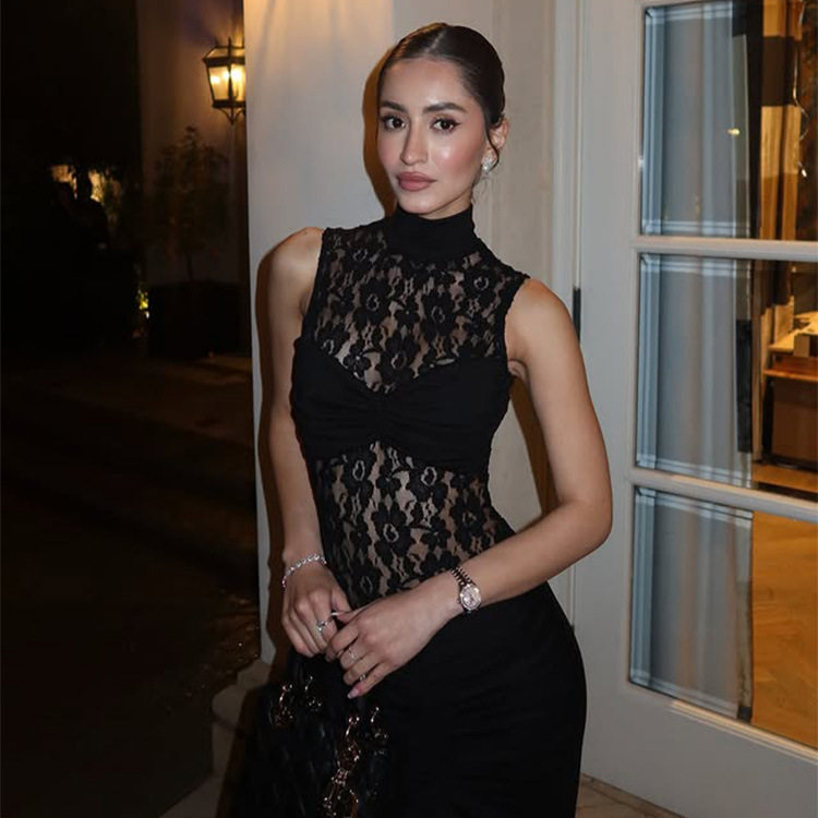 Lace Panel Sleeveless Bodycon Dress Sexy Sheer Design Spring Summer Fashion Wholesale Available