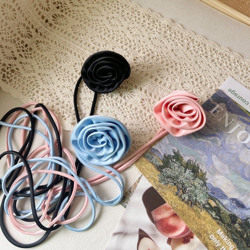 High-End Satin Neck Flower Korean Blogger's Same Stereo Flower Choker Choker Neck Rose Necklace Accessories