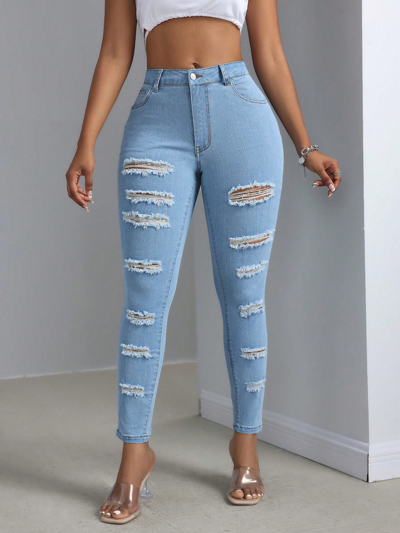 Skinny Ripped Jeans for Women Stylish Versatile Comfortable Fit Casual Wear Everyday Use Wholesale Available