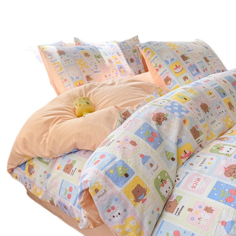 Good Product Class a Maternal and Infant Four-Piece Knitted Double-Layer Yarn Bed Quilt Cover Three-Piece Student Dormitory Skin-Friendly and Comfortable Kapok