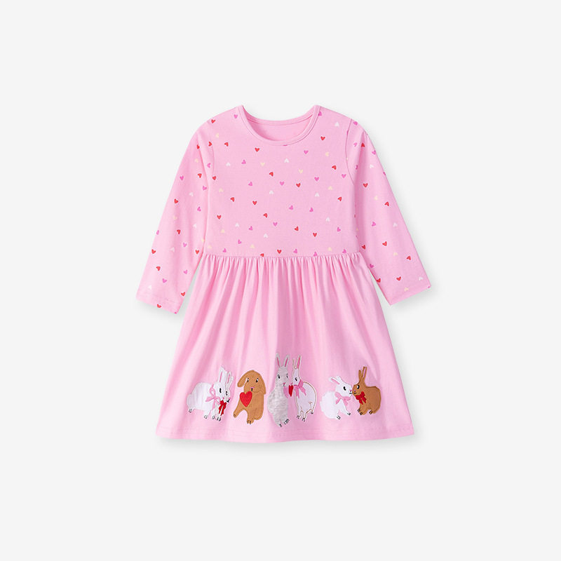 Girls' Dress, Cartoon Cotton Kids' Skirt, Autumn Long-sleeve Kids' Dress