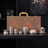 Чайный сервиз Jinxiu Jiangshan Ru Kiln для домашнего офиса Sancai, чаша с крышкой, чайник, чашка, высококачественная подарочная коробка для бизнеса