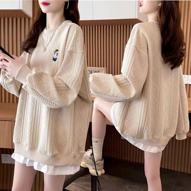 Maternity Winter Clothing New Style Fleece-Lined Thickeneded Sweatshirt Versatile Foreign Style Splicing Outer Wear Warm Maternity Fake Two-Piece Suit