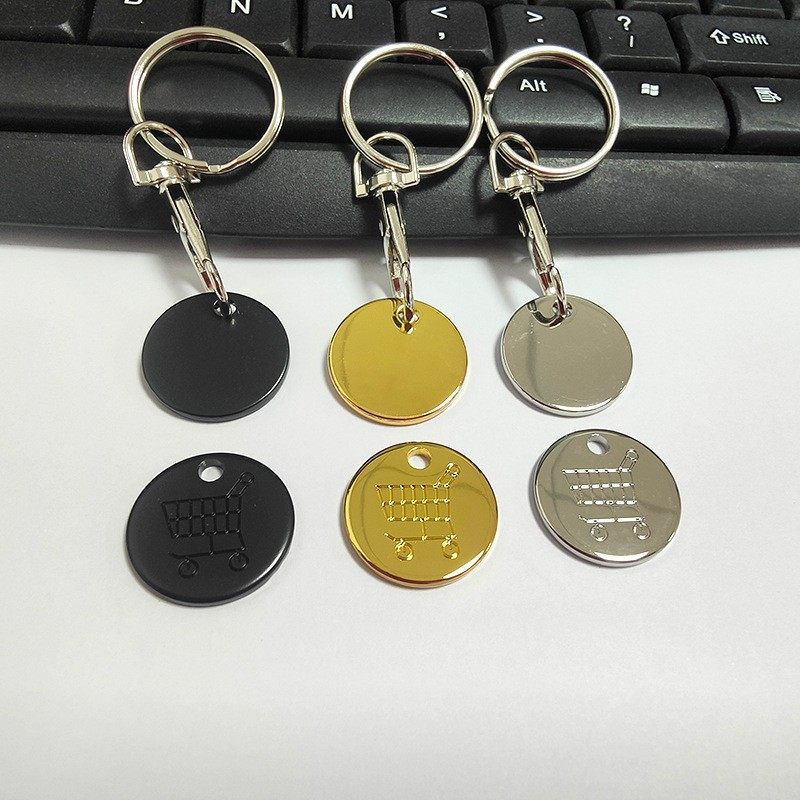 Cross-border European and American Supermarket Hand-pushed Shopping Cart logo Coin Metal Tokens Lobster Clasp Keychain Advertising Gift Batch