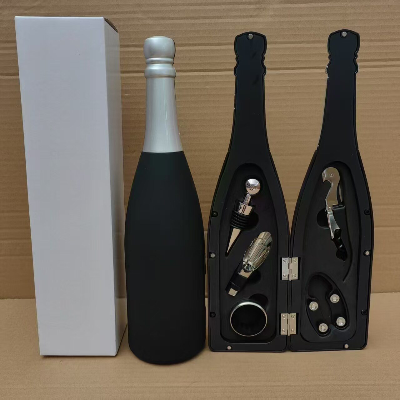 Wholesale Red Wine Bottle Opener Four-Piece Set Solid Wood Pine Box Holiday Celebration Wine Set Home Gift Wine Stopper