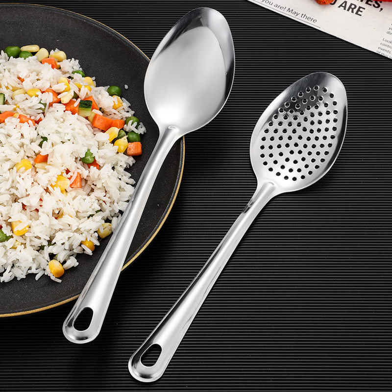 Buffet Special Sub-spoon Stainless Steel Colander Household Kitchen Long Handle Pointy Spoon Restaurant Public Vegetable Spoon for Fishing Gracilaria
