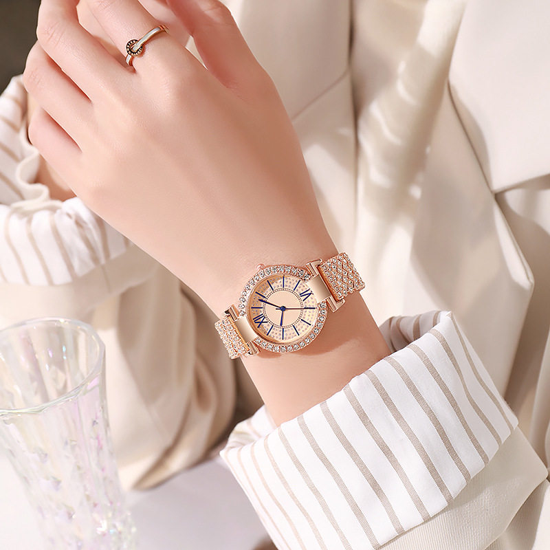New hot selling starry Diamond women's watch thin niche personality trend full diamond steel belt student quartz watch