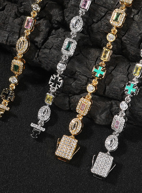 欧美嘻哈新款6mm彩色宝石手链