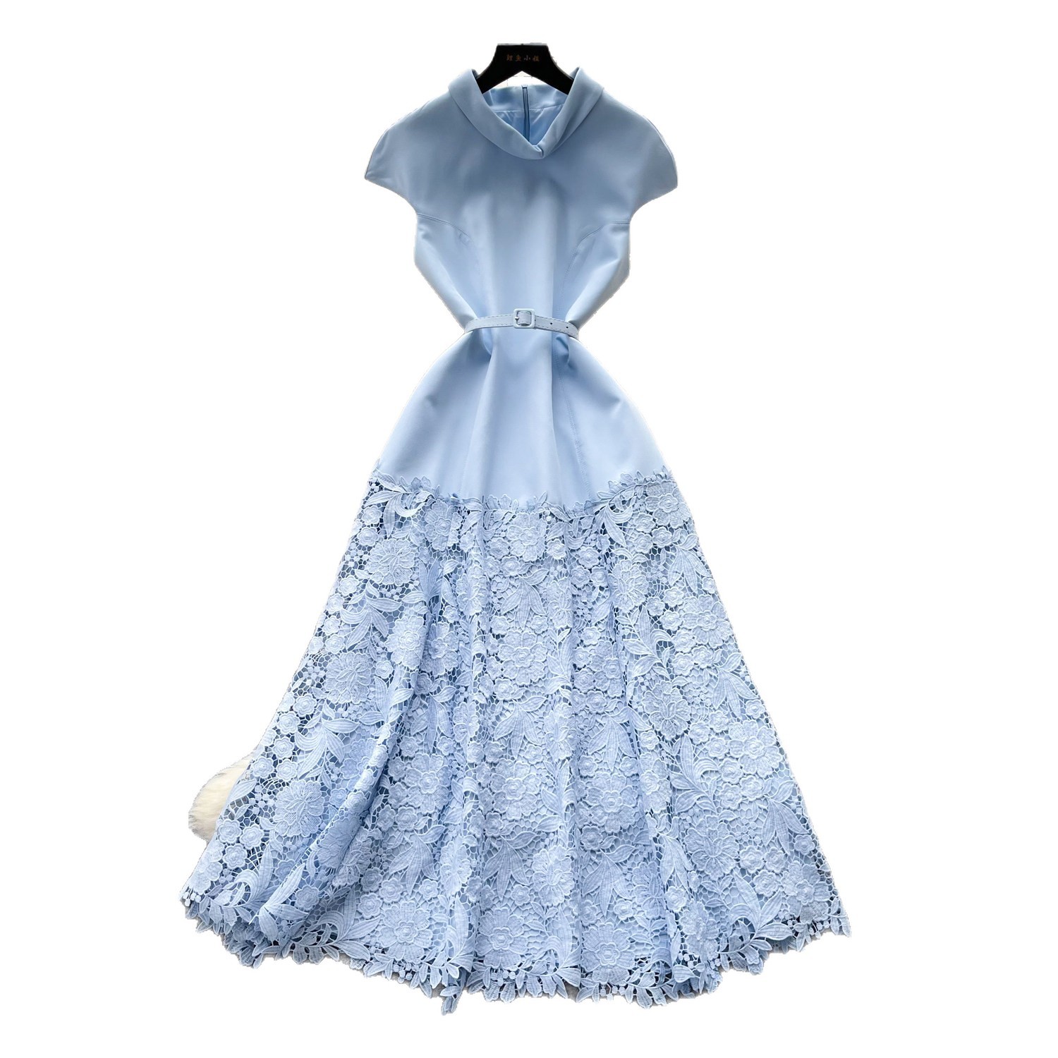 Elegant Lace Trimmed A Line Dress High Waist Slim Fit Summer Fashion Perfect for Parties and Special Occasions