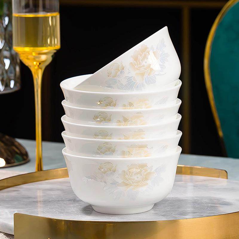 Jingdezhen Ceramic Rice Bowl for Home Use, High-Value Chinese-Style Simple Anti-Scalding Large Soup Bowl, Dish Plate, Fish Plate, Bone China Tableware