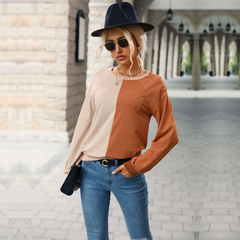 Womens Long Sleeve T Shirt Color Block Design Comfortable Fabric Casual Style Perfect for Autumn Wholesale