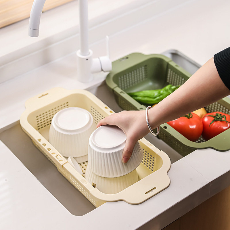Retractable Drain Basket Kitchen Vegetable Basket Wash Basin Drain Household Living Room Fruit Plate Water Filter Basket