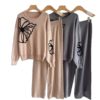 Cross-Border European and American Export Elegant Knitted Suit Round Neck Embroidered Sweater + Loose Casual Wide-Leg Pants Two-Piece Set for Women