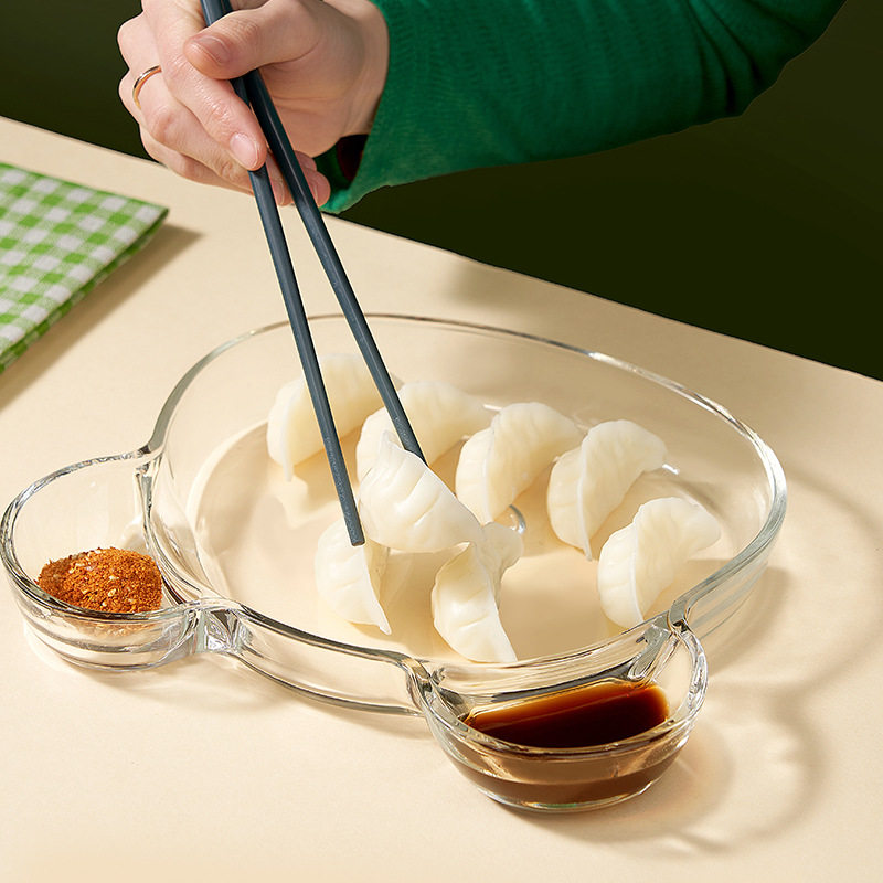 Langxu glass grid plate bear glass plate household KTV bar dessert meal dipping plate dumpling plate