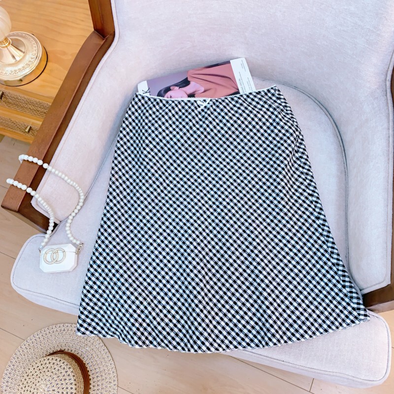 Chân váy midi họa tiết chữ V cao cấp phối màu, dáng ôm tôn eo — Vải seersucker