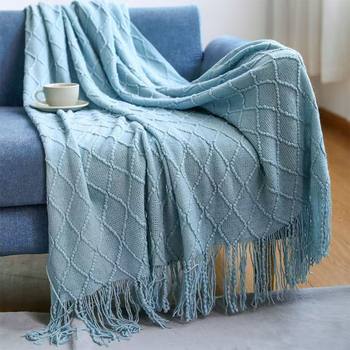 Nordic Diamond-Patterned Knit Blanket for Bed, Sofa, and Towel Use, Suitable for All Seasons