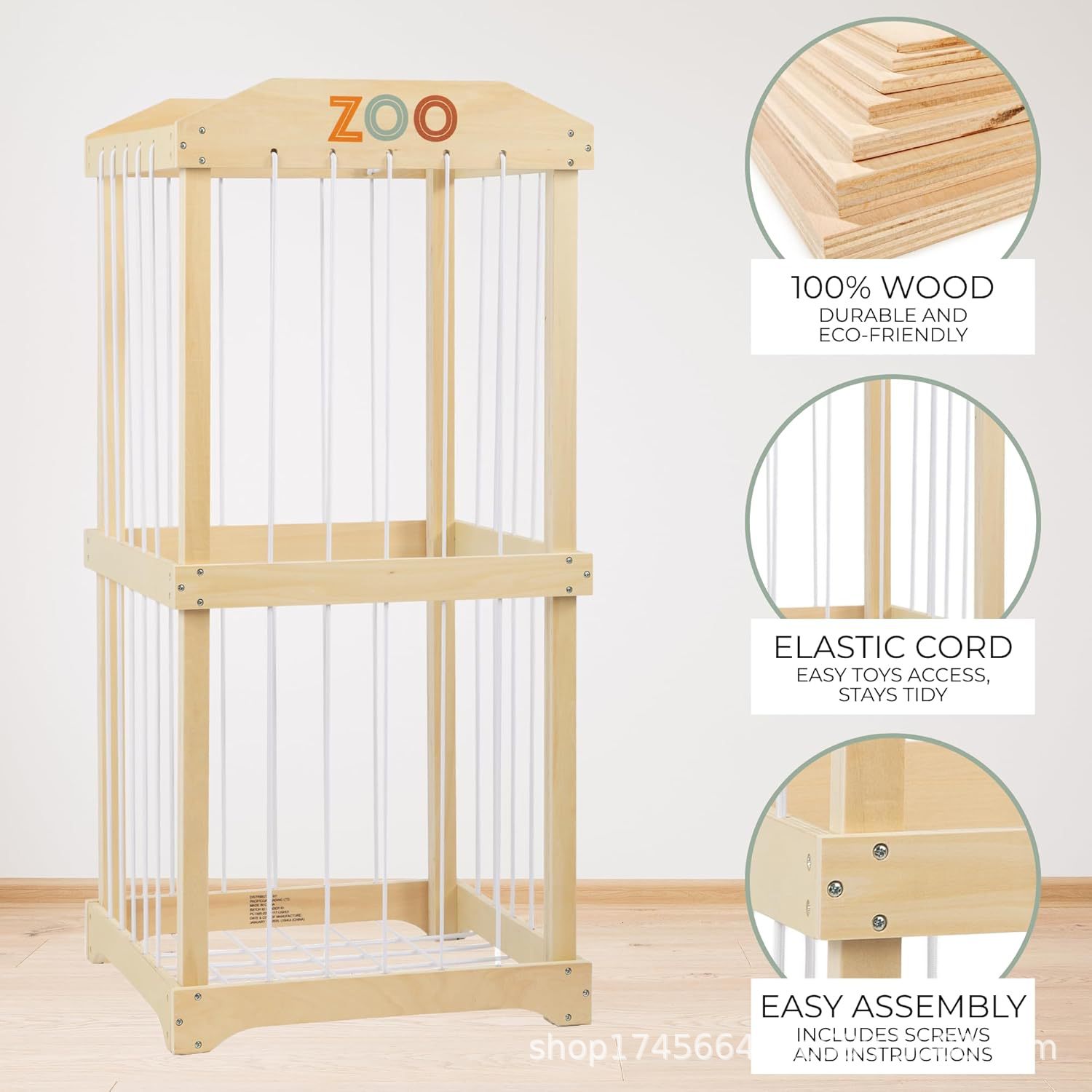 Wooden Toy Box Stuffed Toy Stuffer Organizer Living Room Corner Solid Wood Storage Bin Display Rack