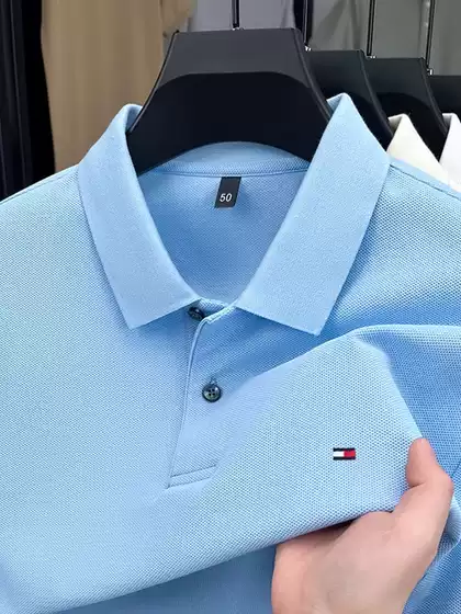 Tommy Pure Cotton Men's Polo Shirt Short-Sleeved High-Quality Breathable Embroidered Lapel T-Shirt Summer Casual Half-Sleeved Top