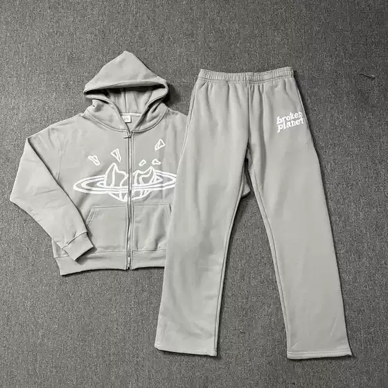 Broken Planet Broken Planet Space Gray Printed Hooded Sweatshirt Suit American Trendy Brand Zipper Jacket